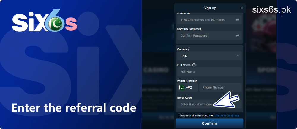 Using a Six6s referral code while signing up